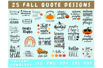 Fall SVG Bundle - 25 Designs, Fall Cut Files Cricut &amp; Silhouette