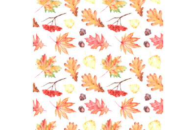 Autumn leaves watercolor seamless pattern. Fall. Thanksgiving.