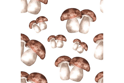 Mushrooms watercolor seamless pattern. Boletus. Fall. Thanksgiving.