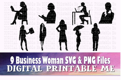 Business Woman svg, Female silhouette bundle, PNG clip art, 9 professi