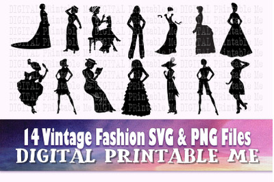 Vintage Woman svg, Historical Female silhouette bundle, PNG clip art,