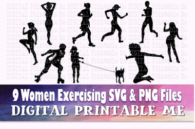 Exercising Woman svg, Female Fitness, Lady exercise, silhouette bundle