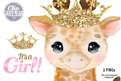 Princess Giraffe with Gold Crown Royal Baby Girl safari animal 3 PNG