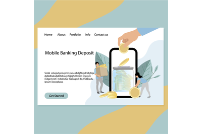 Mobile banking deposit service landing page, concept safe money