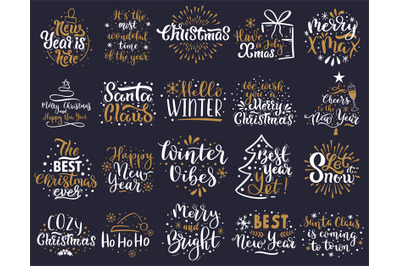 Christmas lettering. Happy New Year and Merry Christmas greeting lette