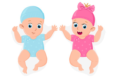 Newborn girl and boy. Cute little male and female babies, blue or pink