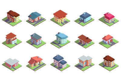 Modern isometric suburban country residential cottage buildings. Priva