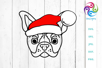 Bulldog With Christmas Hat SVG File