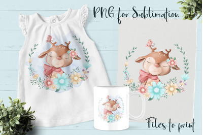 Cute deer sublimation. Design for printing.