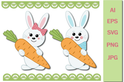 Easter cute rabbit holding a carrot