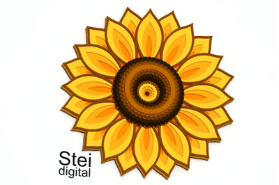 3d layered Sunflower mandala SVG, DXF cut files.