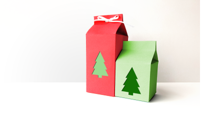 Milk Carton Boxes with Christmas Tree Cutout | SVG | PNG | DXF | EPS