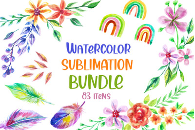 Watercolor Sublimation Bundle - 83 PNG items
