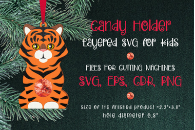 Tiger Christmas Ornament Candy Holder Template SVG