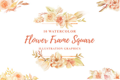 10 Watercolor Flower Frame Square Illustration Graphics