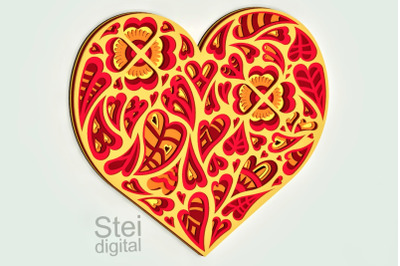3d Heart layered design svg, Dxf cut files, heart mandala svg.