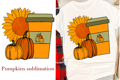 Thanksgiving sublimation png with pumpkins and sunflower