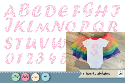 Hearts alphabet clipart png, Pink hearts numbers