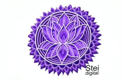 3d layered Lotus floral mandala SVG, DXF cut files.