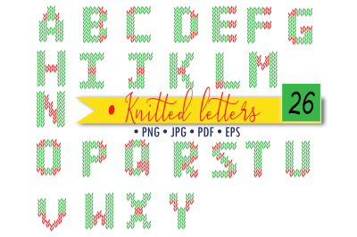 Knitted alphabet, Christmas png files