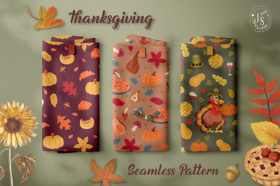 Autumn Thanksgiving Seamless Patterns