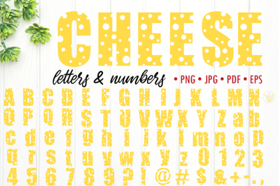 Swiss cheese alphabet clipart png, yellow letters and numbers