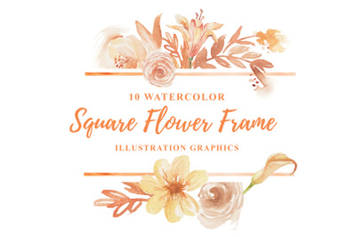 10 Watercolor Square Flower Frame Illustration Graphics