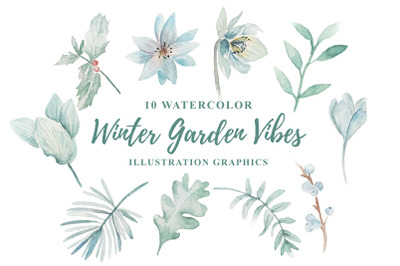10 Watercolor Winter Garden Vibes Illustration Graphics
