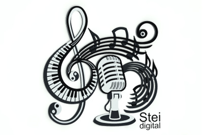 3d Layered music SVG, DXF cutting file. Layered microphone SVG.