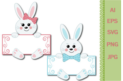 Hares boy and girl monogram SVG&2C; children&amp;&23;039;s characters