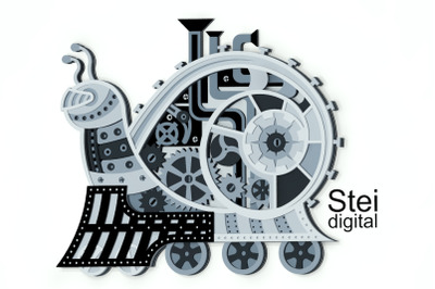 3d Steampunk Snail SVG, dxf cut files, layered train SVG.