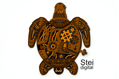 Steampunk Turtle SVG, Dxf cut files, 3d layered turtle SVG.