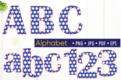 Alphabet with stars, letters and numbers, clipart png