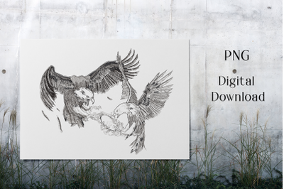 Struggling Eagles Print. Birds Poster. Digital Wall Art PNG.