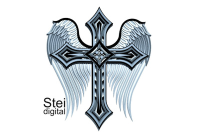 3d Winged cross SVG, DXF cut files. Cross with Wings svg.