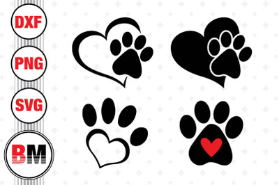 Paw&2C; Heart Paw SVG&2C; PNG&2C; DXF Files