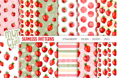 Watercolor Strawberry Digital Papers - 12 patterns