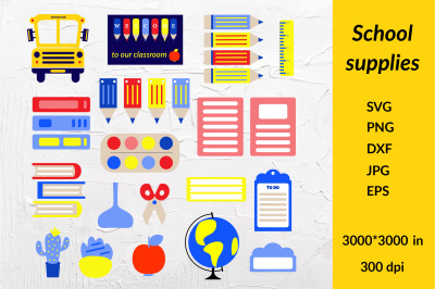 School supplies. School Clipart. School Planner. School SVG