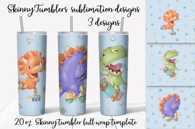 Dino boys sublimation design. Skinny tumbler wrap design.