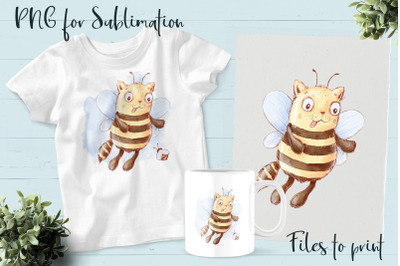 Bees and honey sublimation. Design for printing.