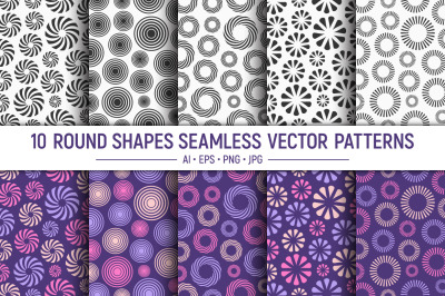 10 round shapes seamless vector patterns