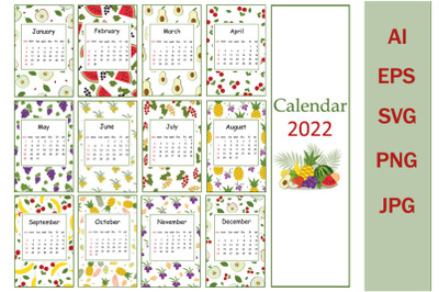 Fruit summer calendar for 2022 from fruit patterns