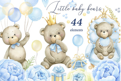 Baby boy shower Little bear Blue Floral Clipart