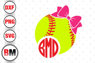 Bow Softball Monogram SVG&2C; PNG&2C; DXF Files