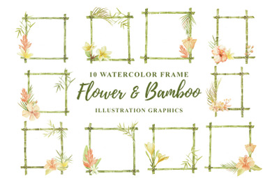 10 Watercolor Frame Flower and Bamboo Illustration Graphics