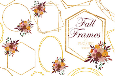 Fall. Wedding. Gold Fall Frames clipart. 20 PNG/JPG frames.