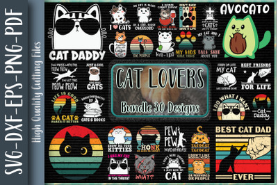 Cat Lovers Bundle. 30 Designs.
