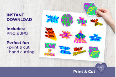 90th Vibes Psychedelic Halloween Quotes Stickers Print &amp; Cut