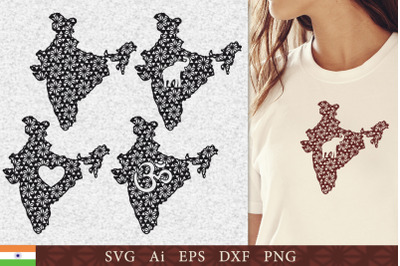 Silhouette of India with a pattern. SVG