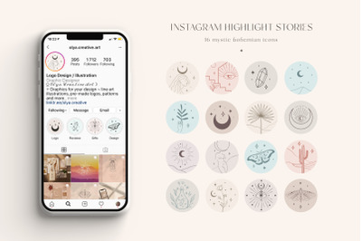 Instagram Highlight Story Templates. Branch, Crescent And Stars. Boho.